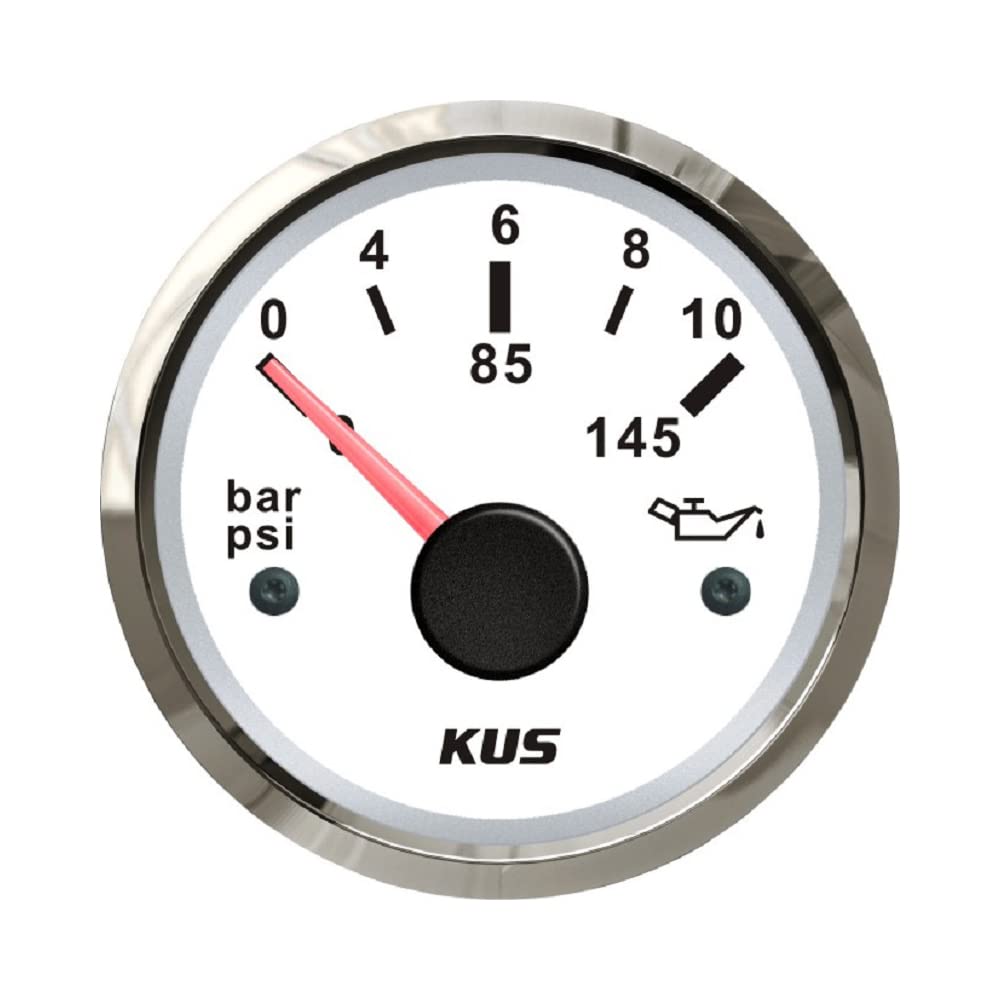 KUS Warranted Oil Kraftstoff Manometer Meter 0-10Bar 0-145PSI Mit Hintergrundbeleuchtung 12V / 24V 52MM (2") (Weiß) von KUS USA