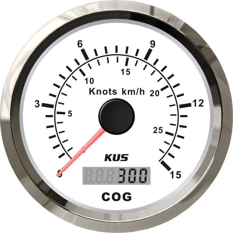 KUS GPS Tachometer Geschwindigkeitsmesser 15Knots 28KM/H Für Boot Yachten 85mm Mit Hintergrundbeleuchtung (Weiß) von KUS USA