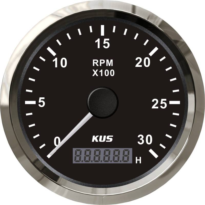 KUS Wasserdichte Drehzahlmesser Drehzahlmesser Mit Betriebsstundenzähler 3000 RPM 85mm 12 V / 24 V Mit Hintergrundbeleuchtung (Schwarz) von KUS USA