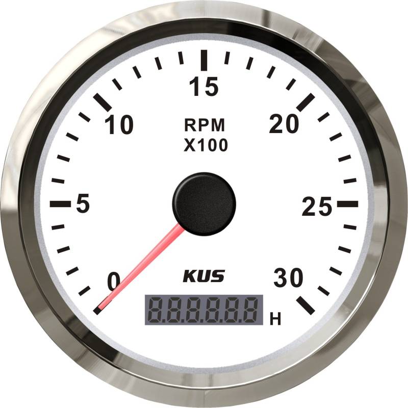 KUS Tachometer, wasserdicht, Tachometer, mit Stundenzähler, 3000 U/min, 85 mm, 12 V/24 V, mit Hintergrundbeleuchtung (weiß) von KUS USA
