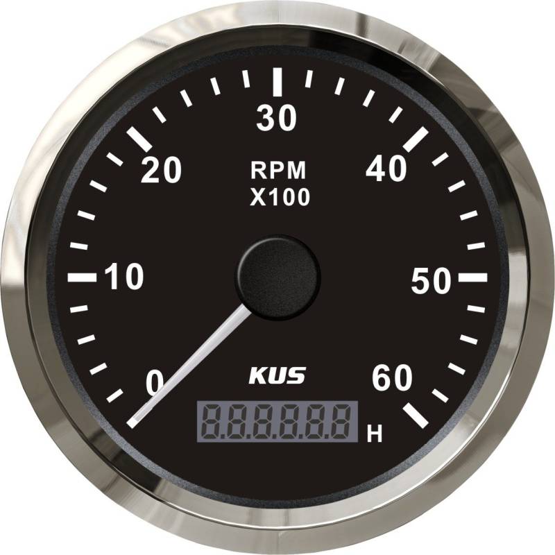 KUS Tachowelle mit Stundenzähler 6000RPM 85mm 12V/24V mit Hintergrundbeleuchtung (schwarz) Tachometeranzeige KUS mit Stundenzähler 6000RPM 85mm 12V/24V mit Hintergrundbeleuchtung (Schwarz) von KUS USA