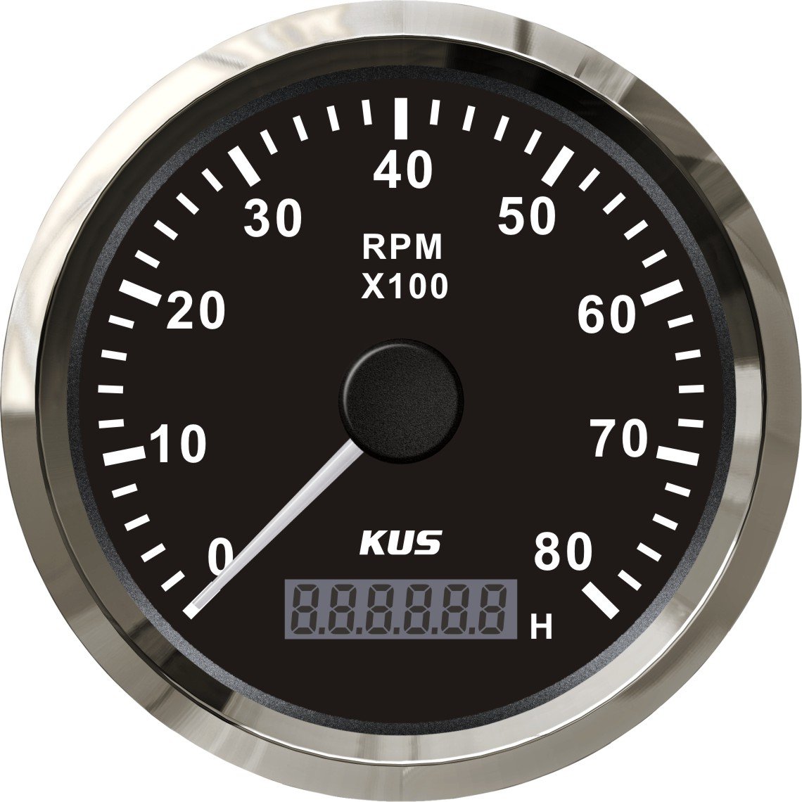KUS Universal Tachoanzeige mit Stundenzähler 8000 U/min für 85mm 12V/24V Benzinmotor mit Hintergrundbeleuchtung (Schwarz) von KUS