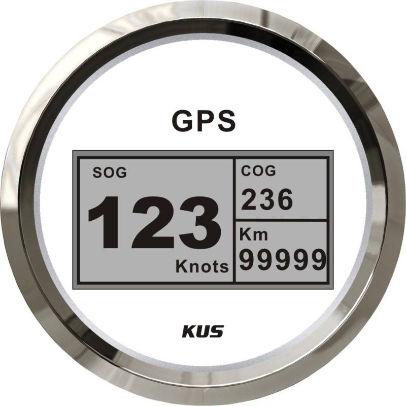 KUS Wasserdichter Geschwindigkeitsmesser, GPS, digital, mit Hintergrundbeleuchtung für Boot, Yacht, 85 mm, 9 – 32 V (weiß) von KUS USA