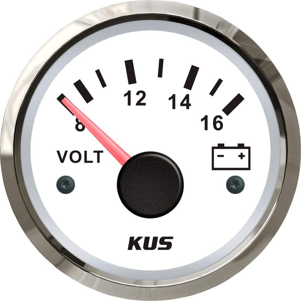 KUS Waterproof Voltmeter Voltage Gauge 12V / 8-16V 52MM (2 ") mit Hintergrundbeleuchtung (Weiß) von KUS