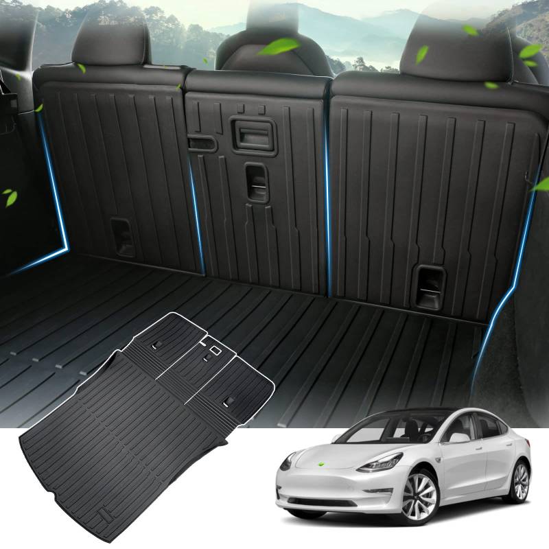 KUST Passgenaue Kofferraummatte für 2020–2024 Tesla Model Y Zubehör 5-Sitzer (Nicht für 7-Sitzer) Cargo-Matte Liner Rücksitzschutz Allwetterschutz Schwarz von KUST