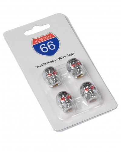 4er Set Ventilkappen Skull v2 in silber für Auto von KUSTOM66
