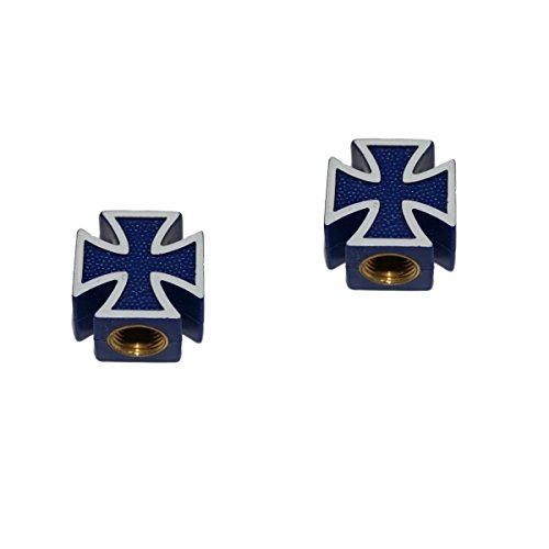 2er Set Ventilkappen - Iron Cross - Eisernes Kreuz - für Motorrad (Farbauswahl: schwarz, blau, Silber, rot) (Blau) von KUSTOM66