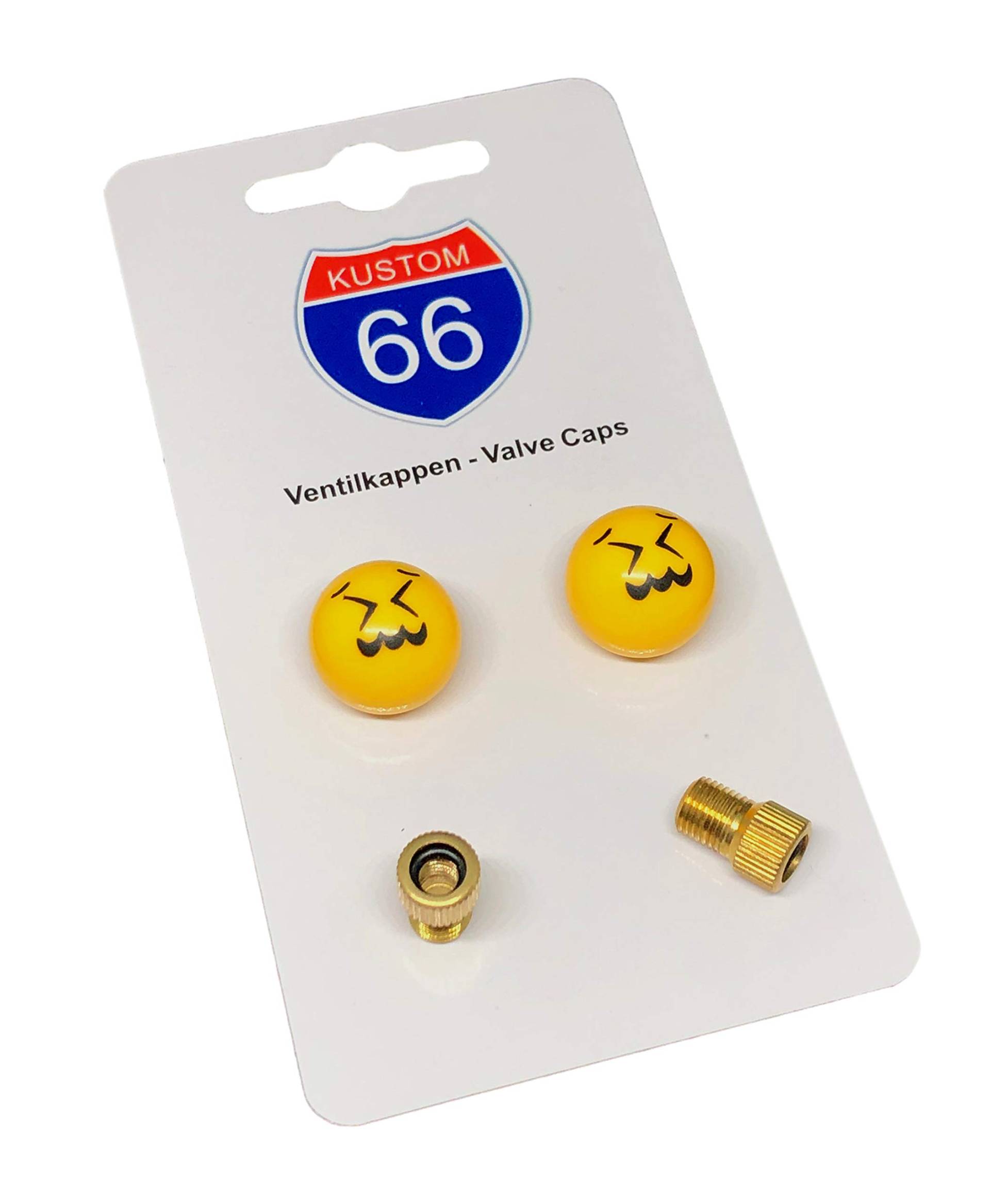 2er Set Ventilkappen Smiley flunkert mit 2 Adaptern für Fahrrad 2er Set Ventilkappen Smiley flunkert mit 2 Adaptern für Fahrrad von KUSTOM66