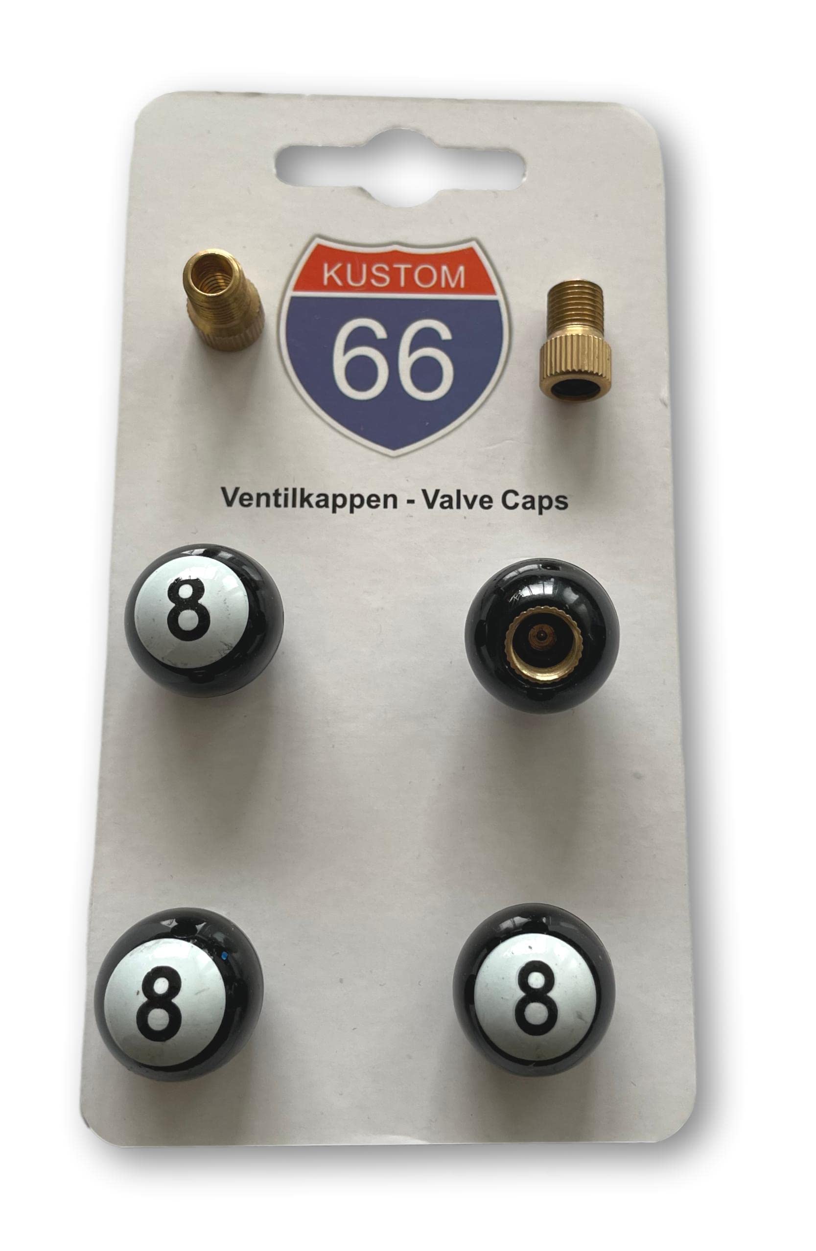 4er Set Ventilkappen + 2 Fahrradadapter - 8 Ball Schwarz - für jedes Auto, Motorrad und Fahrrad geeignet 4er Set Ventilkappen + 2 Fahrradadapter - 8 Ball Schwarz - für jedes Auto, Motorrad und Fahrrad geeignet von KUSTOM66