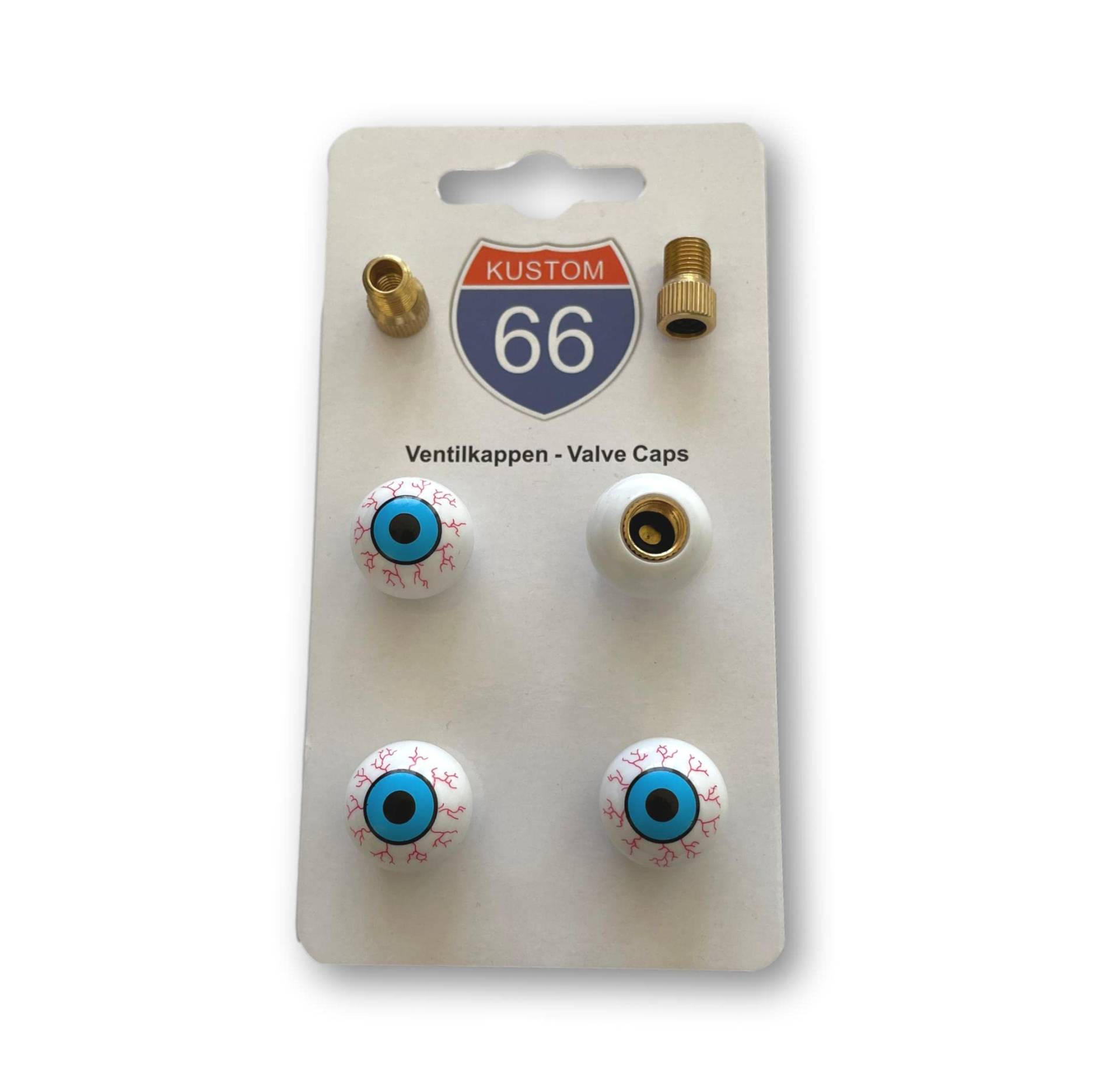 4er Set Ventilkappen + 2 Fahrradadapter - Augen mit Adern - für jedes Auto, Motorrad und Fahrrad geeignet von KUSTOM66