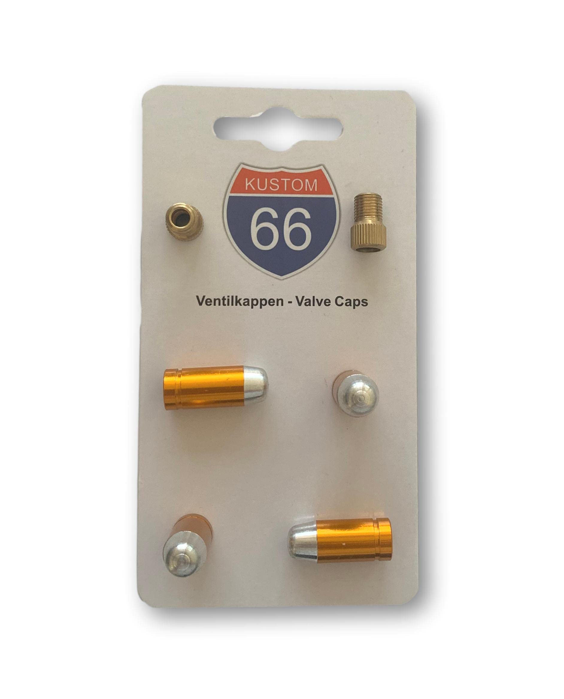 4er Set Ventilkappen + 2 Fahrradadapter -Bullet Big Gold - für jedes Auto, Motorrad und Fahrrad geeignet 4er Set Ventilkappen + 2 Fahrradadapter -Bullet Big Gold - für jedes Auto, Motorrad und Fahrrad geeignet von KUSTOM66