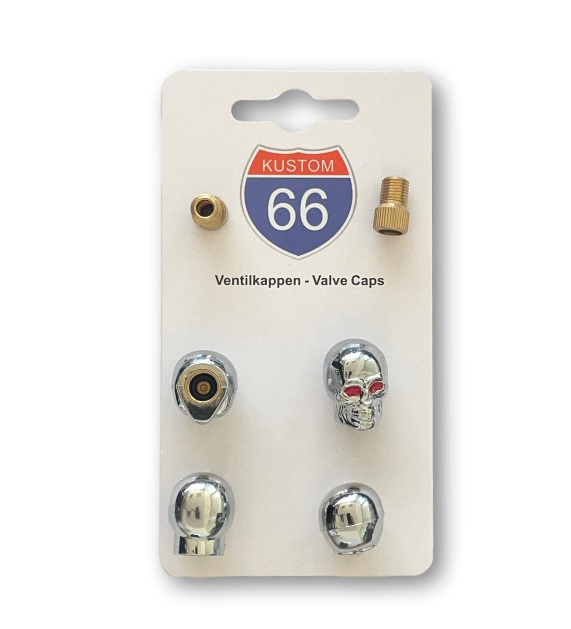 4er Set Ventilkappen + 2 Fahrradadapter - Skull v2 Silber - für jedes Auto, Motorrad und Fahrrad geeignet 4er Set Ventilkappen + 2 Fahrradadapter - Skull v2 Silber - für jedes Auto, Motorrad und Fahrrad geeignet von KUSTOM66