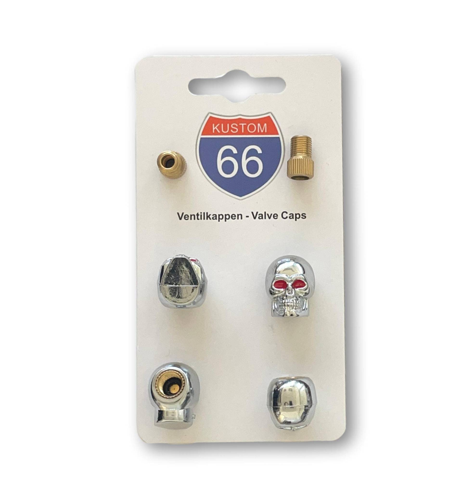 4er Set Ventilkappen + 2 Fahrradadapter - Totenkopf Silber v1 - für jedes Auto, Motorrad und Fahrrad geeignet 4er Set Ventilkappen + 2 Fahrradadapter - Totenkopf Silber v1 - für jedes Auto, Motorrad und Fahrrad geeignet von KUSTOM66