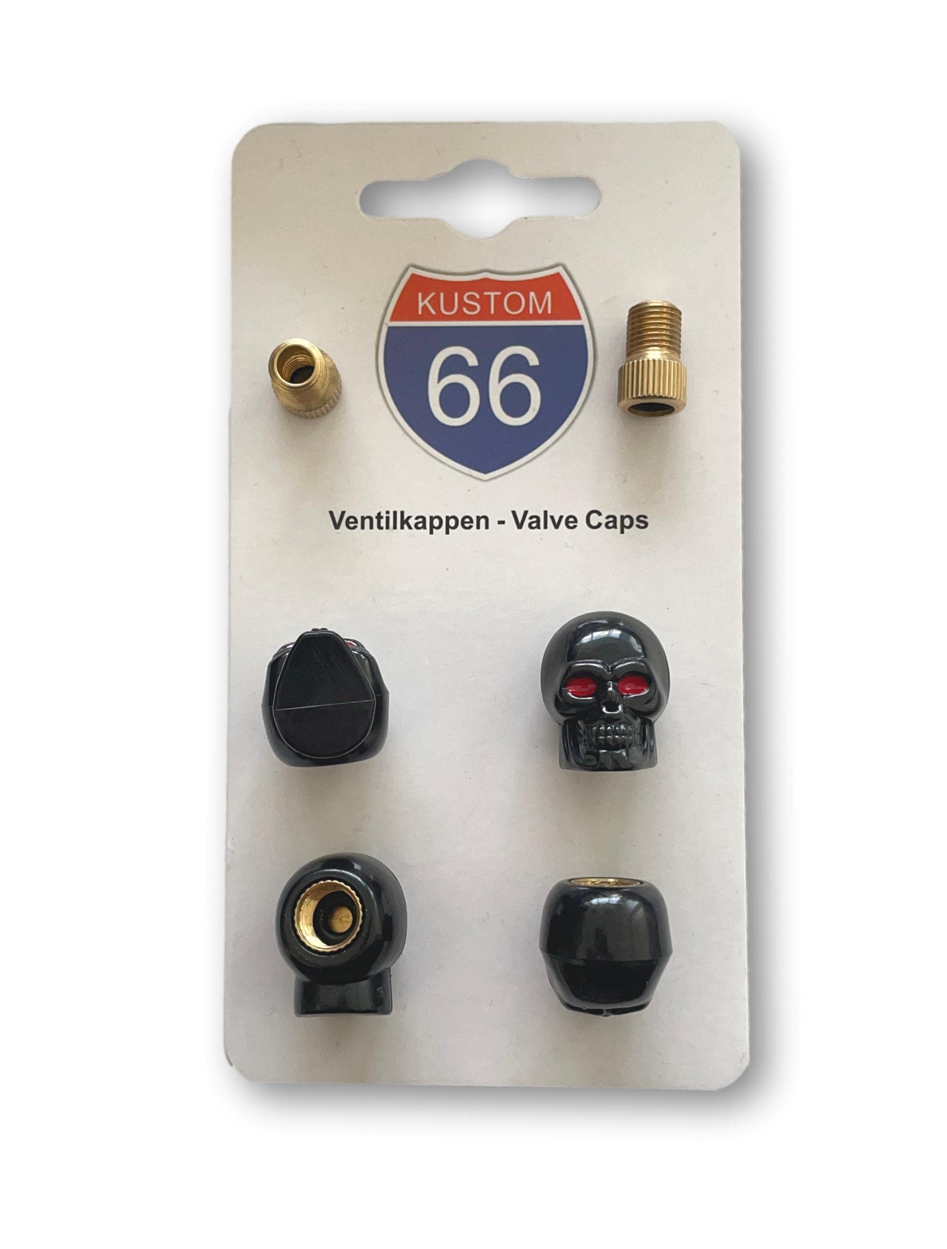 4er Set Ventilkappen + 2 Fahrradadapter - Totenkopf v1 Schwarz - für jedes Auto, Motorrad und Fahrrad geeignet 4er Set Ventilkappen + 2 Fahrradadapter - Totenkopf v1 Schwarz - für jedes Auto, Motorrad und Fahrrad geeignet von KUSTOM66