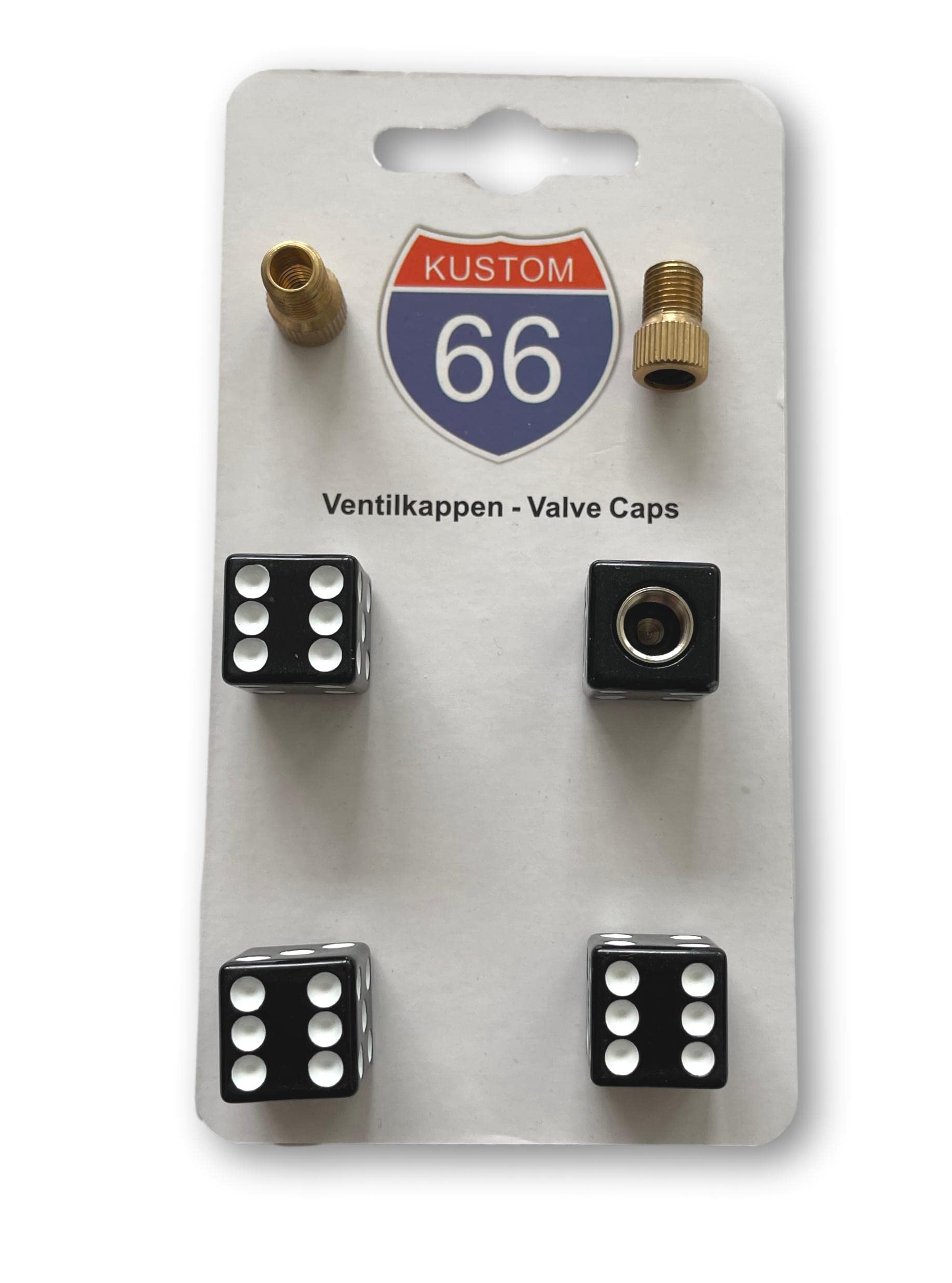 4er Set Ventilkappen + 2 Fahrradadapter - Würfel Schwarz - für jedes Auto, Motorrad und Fahrrad geeignet von KUSTOM66
