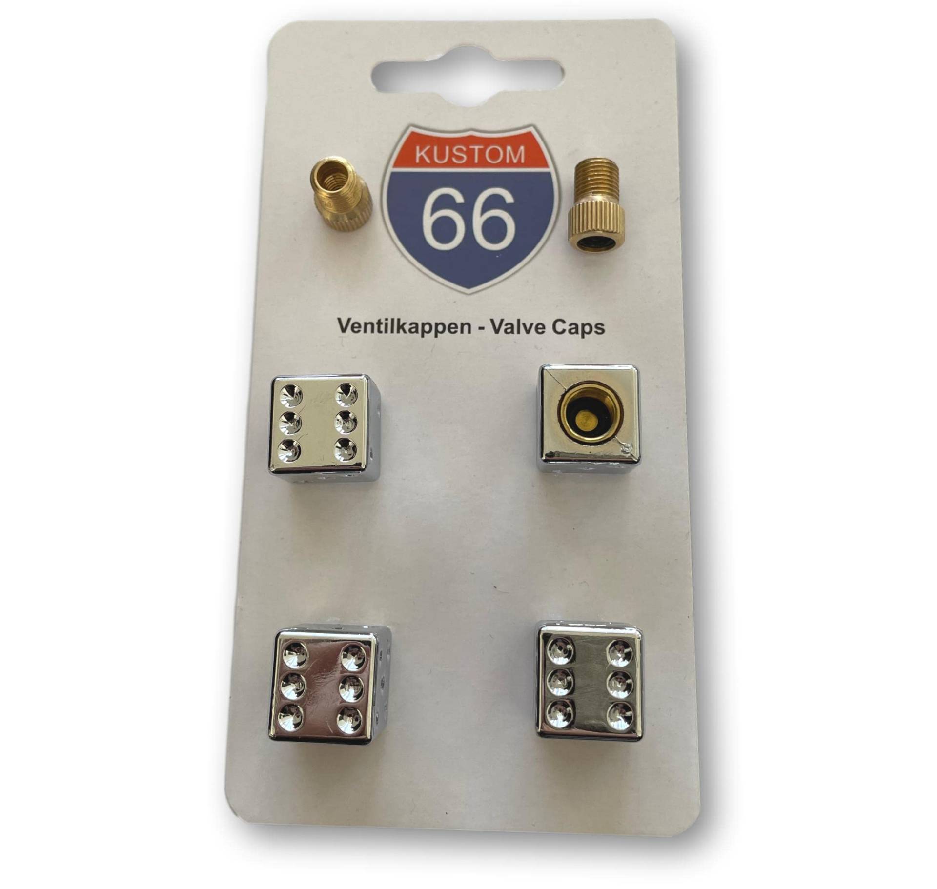 4er Set Ventilkappen + 2 Fahrradadapter -Würfel Silber- für jedes Auto, Motorrad und Fahrrad geeignet 4er Set Ventilkappen + 2 Fahrradadapter -Würfel Silber- für jedes Auto, Motorrad und Fahrrad geeignet von KUSTOM66