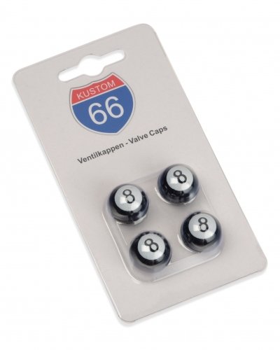 4er Set Ventilkappen Eight Ball in schwarz für Auto und Motorrad von KUSTOM66