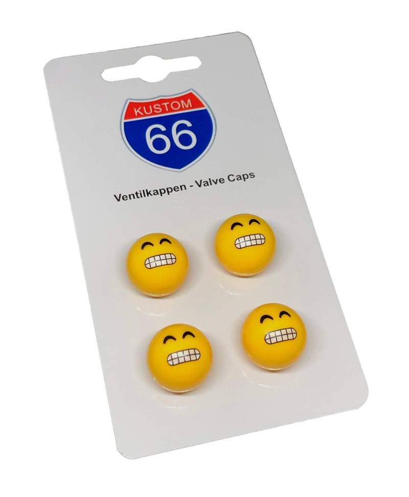 4er Set Ventilkappen Smiley zeigt Zähne für Auto und Motorrad von KUSTOM66