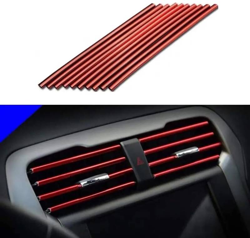 Auto Innendekoration 10 Stücke 20 cm Auto Klimaanlage Vent Outlet Zierleiste U-Form Chrom PVC Bunte Glänzende Auto Zierleiste Für Auto Dekoration Interieur Dekor(Rot) von KUVIEZ