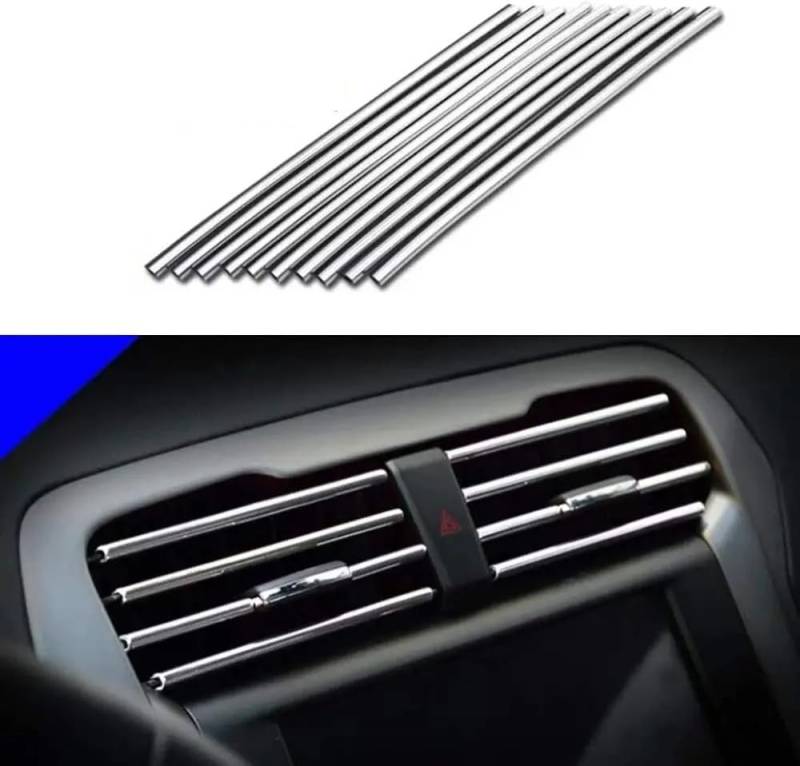 Auto Innendekoration 10 Stücke 20 cm Auto Klimaanlage Vent Outlet Zierleiste U-Form Chrom PVC Bunte Glänzende Auto Zierleiste Für Auto Dekoration Interieur Dekor(Silber) von KUVIEZ