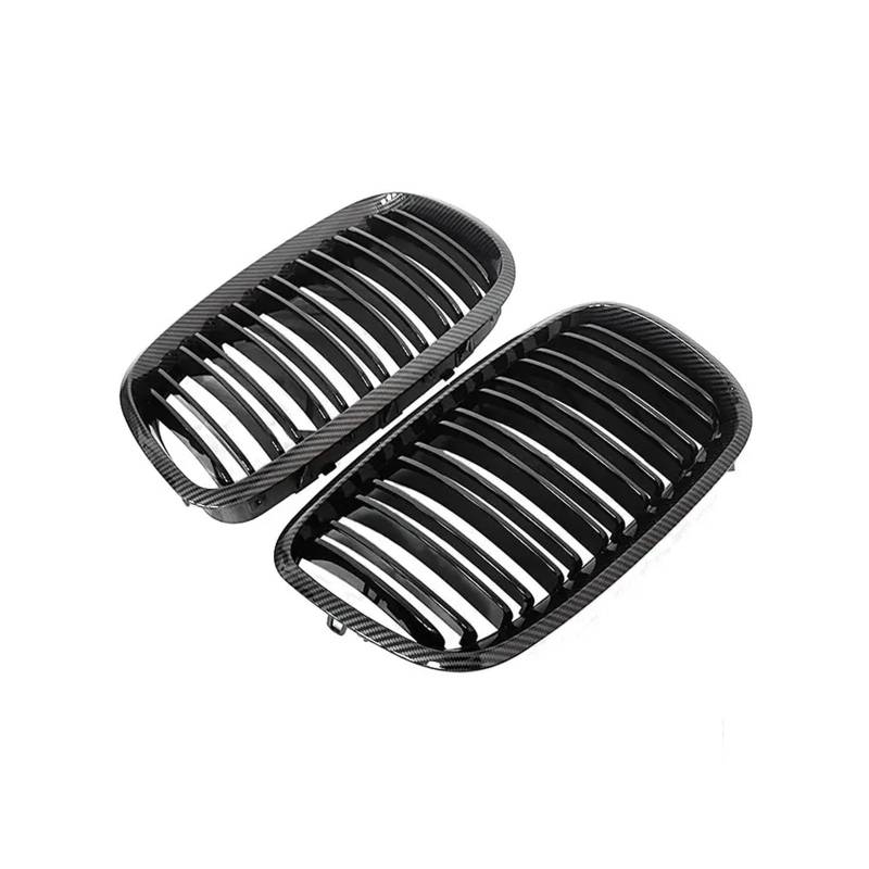 Auto Kühlergrill 1 Paar Für Für X5 Für X6 E70 E71 2008–12 13 2014 Frontstoßstangengitter, Frontgitter, Glänzend Mattschwarz, Nierengrill, Kohlefaser-Ersatz Kühlergrill Grill(Double Line Carbon) von KUVIEZ
