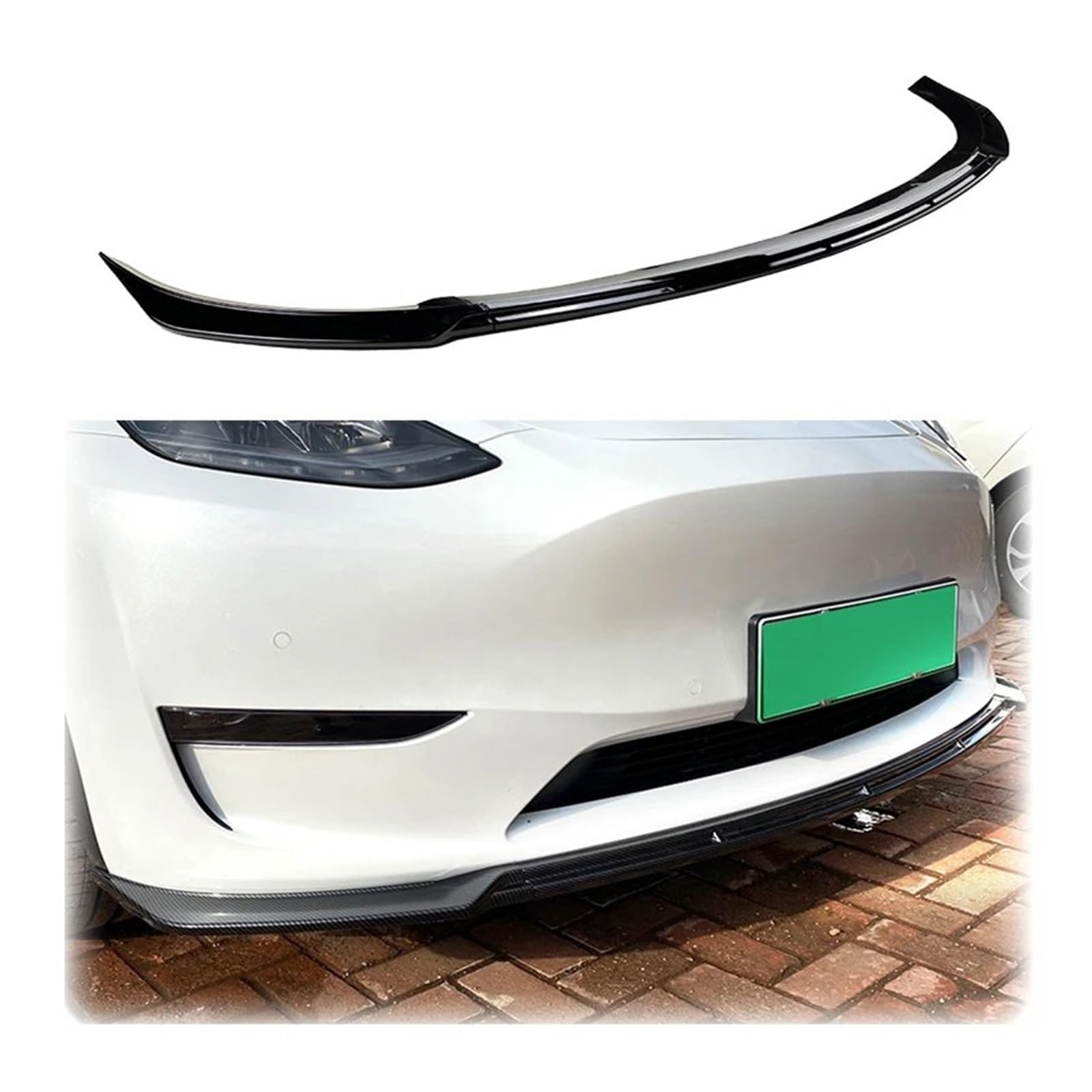 Auto Spoilerlippe Für Tesla Für Modell Y 2020 2021 2022 Frontschürze Spoiler Lip Splitter Schutz Bord ABS Glänzend Schwarz Carbon Faser Auto-Frontspoiler(Kohlefaser-Optik) von KUVIEZ