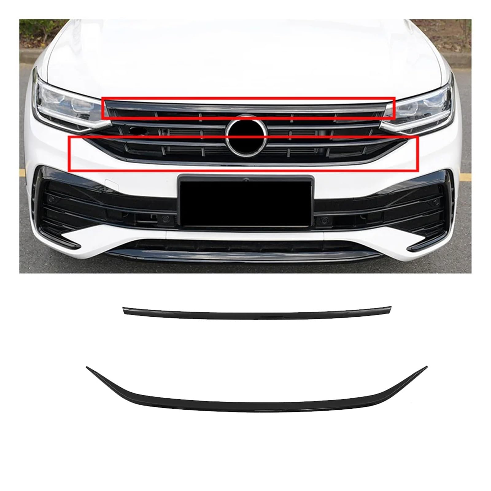 Auto Spoilerlippe Für VW Für Tiguan MK2 2022-2023 Auto Ornament Kühlergrill Dekorative Helle Schwarz Streifen ABS Dekorative Streifen Zubehör Auto-Frontspoiler(2St) von KUVIEZ