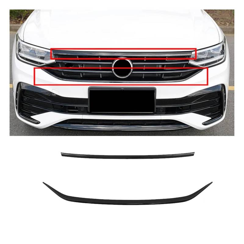 Auto Spoilerlippe Für VW Für Tiguan MK2 2022-2023 Auto Ornament Kühlergrill Dekorative Helle Schwarz Streifen ABS Dekorative Streifen Zubehör Auto-Frontspoiler(2St) von KUVIEZ