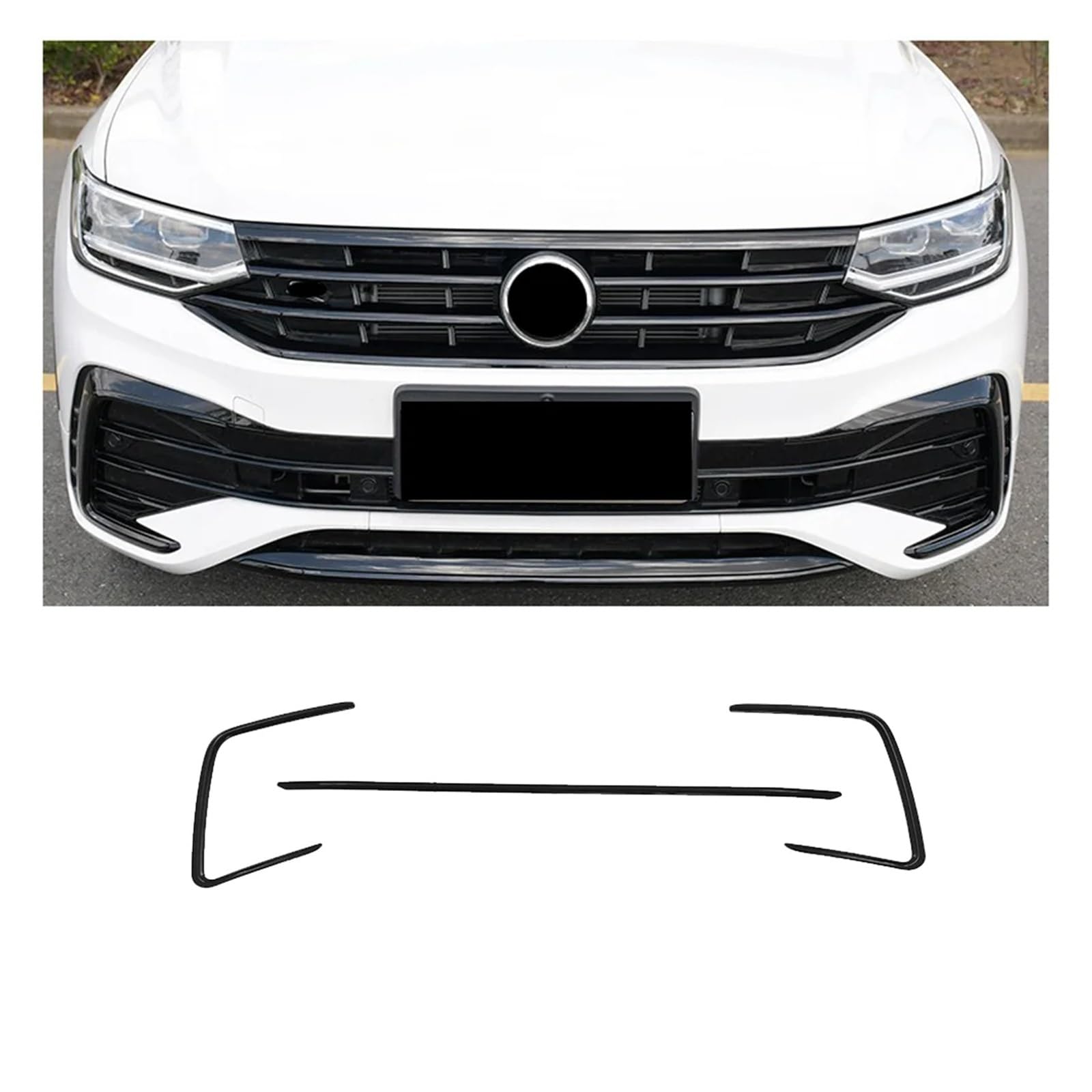 Auto Spoilerlippe Für VW Für Tiguan MK2 2022-2023 Auto Ornament Kühlergrill Dekorative Helle Schwarz Streifen ABS Dekorative Streifen Zubehör Auto-Frontspoiler(3Pcs) von KUVIEZ