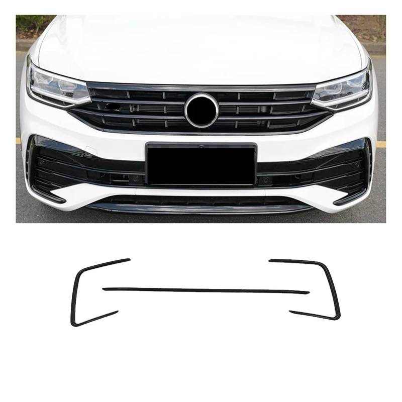 Auto Spoilerlippe Für VW Für Tiguan MK2 2022-2023 Auto Ornament Kühlergrill Dekorative Helle Schwarz Streifen ABS Dekorative Streifen Zubehör Auto-Frontspoiler(3Pcs) von KUVIEZ