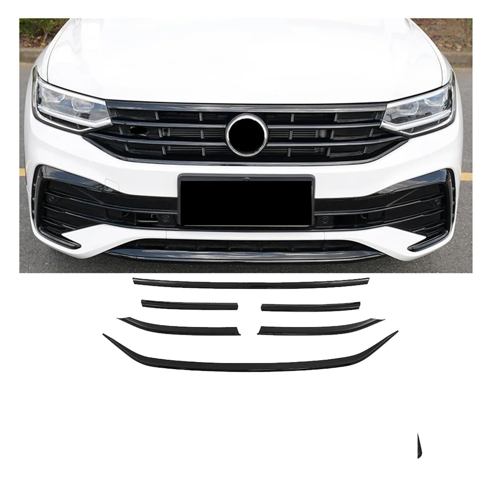 Auto Spoilerlippe Für VW Für Tiguan MK2 2022-2023 Auto Ornament Kühlergrill Dekorative Helle Schwarz Streifen ABS Dekorative Streifen Zubehör Auto-Frontspoiler(6pcs) von KUVIEZ