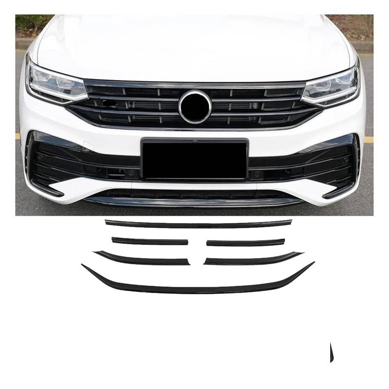 Auto Spoilerlippe Für VW Für Tiguan MK2 2022-2023 Auto Ornament Kühlergrill Dekorative Helle Schwarz Streifen ABS Dekorative Streifen Zubehör Auto-Frontspoiler(6pcs) von KUVIEZ