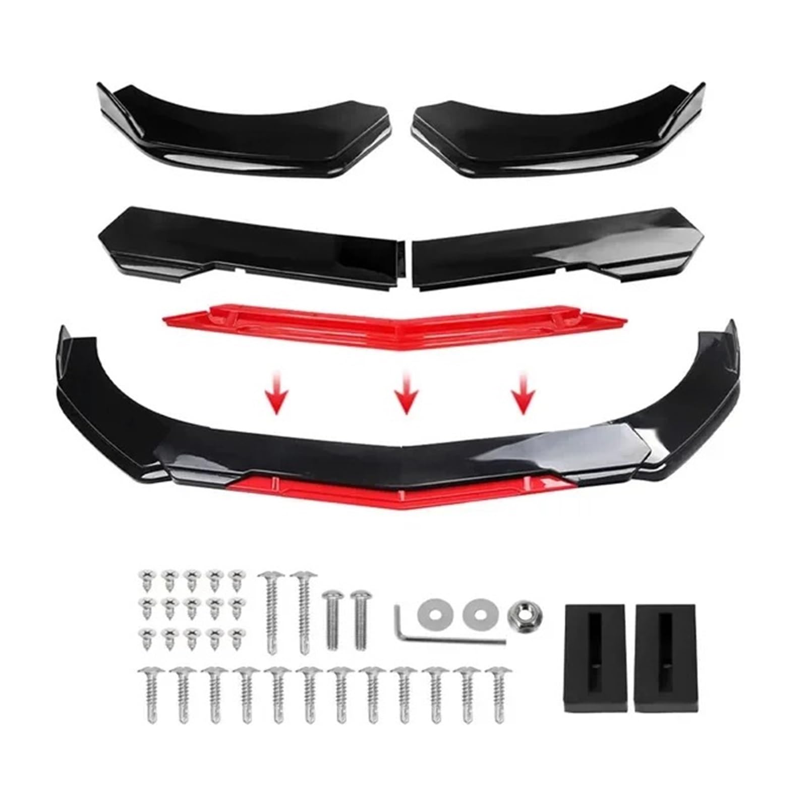 Auto Spoilerlippe Universal Für Die Meisten Autos Scharf Glänzend Schwarz Rot Zunge Frontstoßstange Lippe Kinnspoiler Splitter Diffusor Body Kit Trim Air Dam Protector Auto-Frontspoiler(A-Black) von KUVIEZ