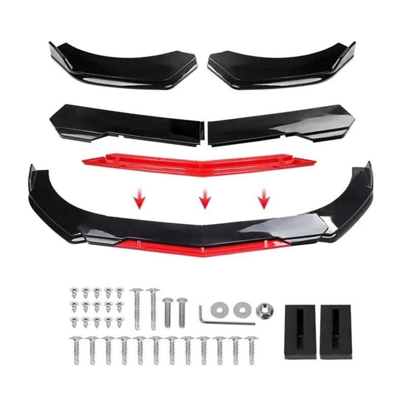 Auto Spoilerlippe Universal Für Die Meisten Autos Scharf Glänzend Schwarz Rot Zunge Frontstoßstange Lippe Kinnspoiler Splitter Diffusor Body Kit Trim Air Dam Protector Auto-Frontspoiler(A-Black) von KUVIEZ