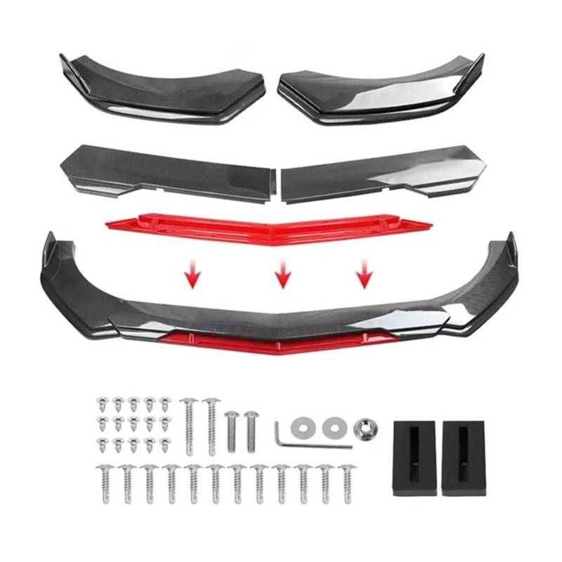 Auto Spoilerlippe Universal Für Die Meisten Autos Scharf Glänzend Schwarz Rot Zunge Frontstoßstange Lippe Kinnspoiler Splitter Diffusor Body Kit Trim Air Dam Protector Auto-Frontspoiler(A-Carbon Black von KUVIEZ