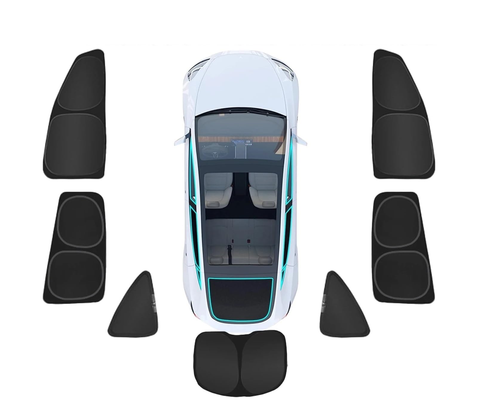 Sonnenblende Für Tesla Für Modell Y 2019 20 21 22 23 2024 Seitenfenster-Sonnenschutz Vorne Und Hinten Windschutzscheiben UV-Strahlen Reflektierende Abdeckungen Autofenster Sonnenschutz(7PCS Set R) von KUVIEZ