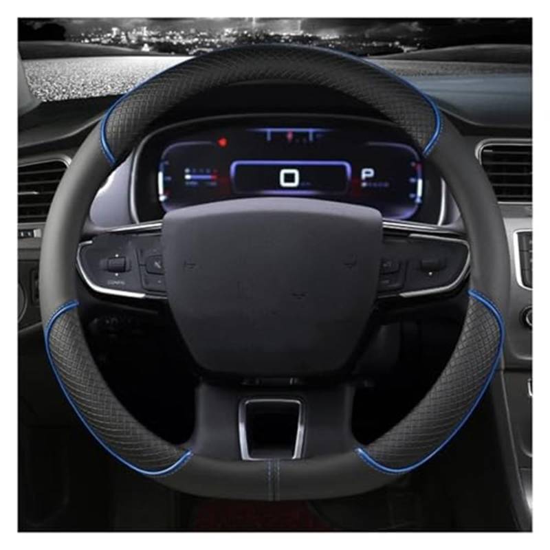 Für Citroen Für Berlingo 2018 2019 2020 2021 2022 D Form Lenkrad Abdeckung PU Leder rutschfeste Lenkung Abdeckung Rad Lenkradbezug(D Shape Blue) von KVGAEANDNK
