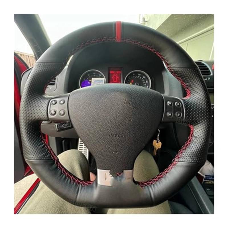 Für Golf Für GTI 5 V R32 Für Scirocco Anti-Slip Künstliche Leder Geflecht Auto Lenkrad Abdeckung Auto lenkrad Abdeckung Lenkradbezug(Red Blue) von KVGAEANDNK