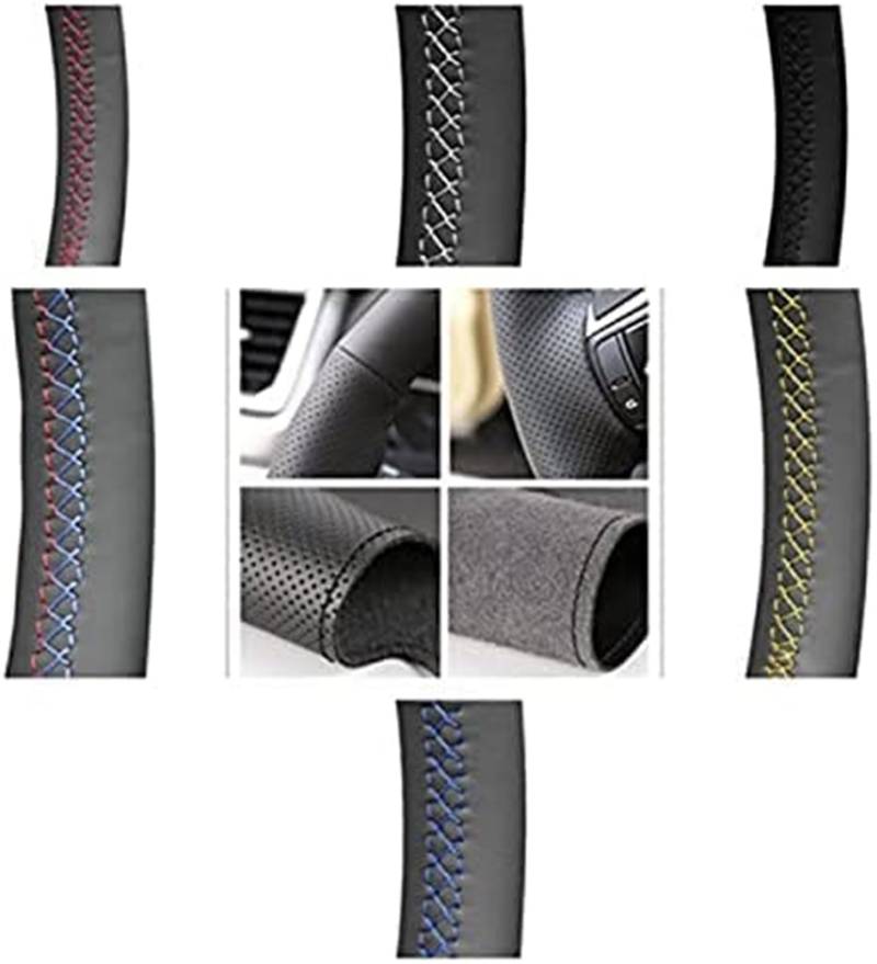 Für Opel Für Astra J Für Meriva B Für Zafira C Für Crafter Black Line Handgenähte Schwarze Leder-Lenkradabdeckung Lenkradbezug(Black) von KVGAEANDNK