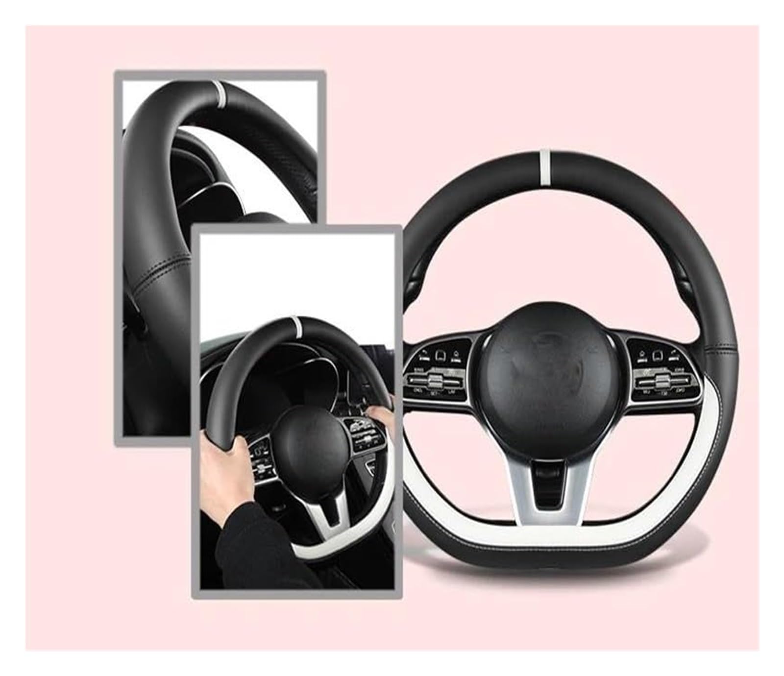 Für Suzuki Für Swift 2017 2018 2019 2020 2021 2022 Sport Lenkung Abdeckung Rad Lenkrad Handschuh Mikrofaser Leder D Form 38 cm Lenkradbezug(White) von KVGAEANDNK