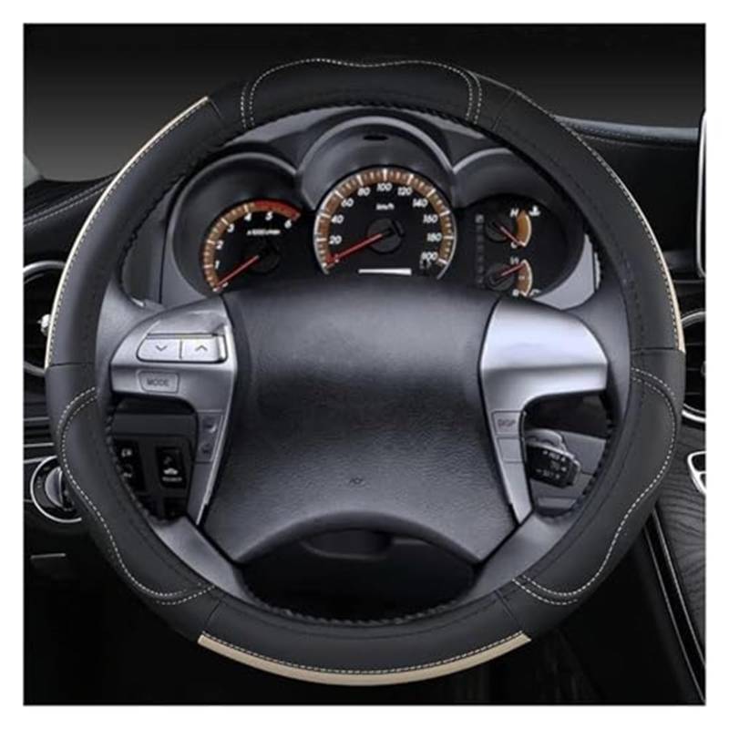 Für Toyota Für Hilux Für Pickup 1968-2023 Echtes Leder Lenkrad Abdeckung Rindsleder Sport Auto Zubehör Rad Abdeckung Lenkradbezug(A Beige) von KVGAEANDNK