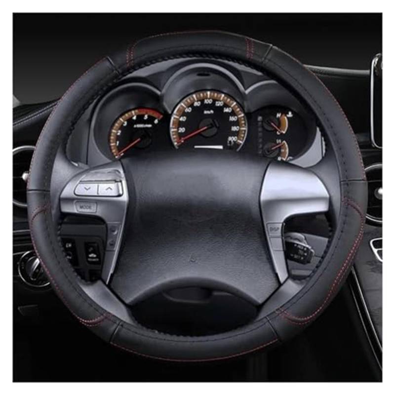 Für Toyota Für Hilux Für Pickup 1968-2023 Echtes Leder Lenkrad Abdeckung Rindsleder Sport Auto Zubehör Rad Abdeckung Lenkradbezug(A Black Red Thread) von KVGAEANDNK
