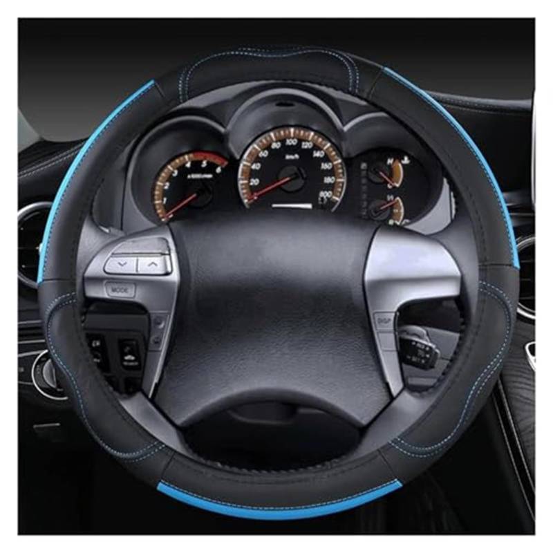 Für Toyota Für Hilux Für Pickup 1968-2023 Echtes Leder Lenkrad Abdeckung Rindsleder Sport Auto Zubehör Rad Abdeckung Lenkradbezug(A Blue) von KVGAEANDNK