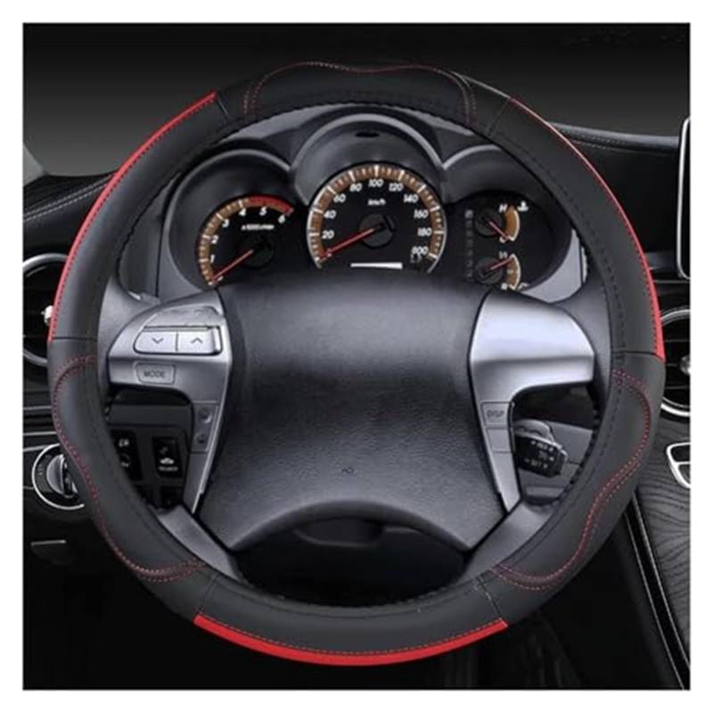 Für Toyota Für Hilux Für Pickup 1968-2023 Echtes Leder Lenkrad Abdeckung Rindsleder Sport Auto Zubehör Rad Abdeckung Lenkradbezug(A Red) von KVGAEANDNK