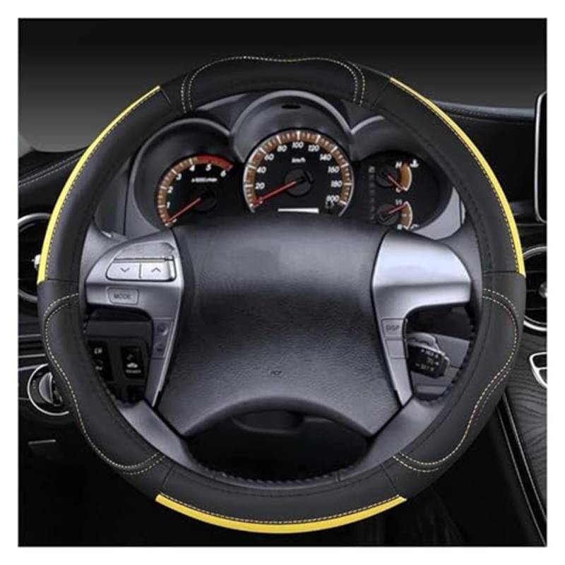 Für Toyota Für Hilux Für Pickup 1968-2023 Echtes Leder Lenkrad Abdeckung Rindsleder Sport Auto Zubehör Rad Abdeckung Lenkradbezug(A Yellow) von KVGAEANDNK