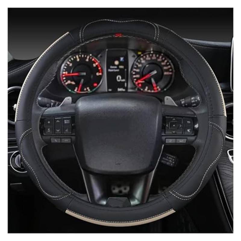 Für Toyota Für Hilux Für Pickup 1968-2023 Echtes Leder Lenkrad Abdeckung Rindsleder Sport Auto Zubehör Rad Abdeckung Lenkradbezug(B Beige) von KVGAEANDNK