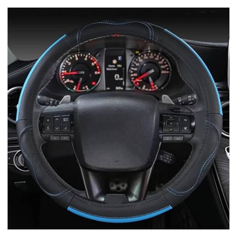 Für Toyota Für Hilux Für Pickup 1968-2023 Echtes Leder Lenkrad Abdeckung Rindsleder Sport Auto Zubehör Rad Abdeckung Lenkradbezug(B Blue) von KVGAEANDNK