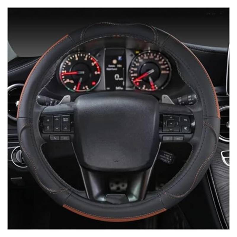 Für Toyota Für Hilux Für Pickup 1968-2023 Echtes Leder Lenkrad Abdeckung Rindsleder Sport Auto Zubehör Rad Abdeckung Lenkradbezug(B Brown) von KVGAEANDNK
