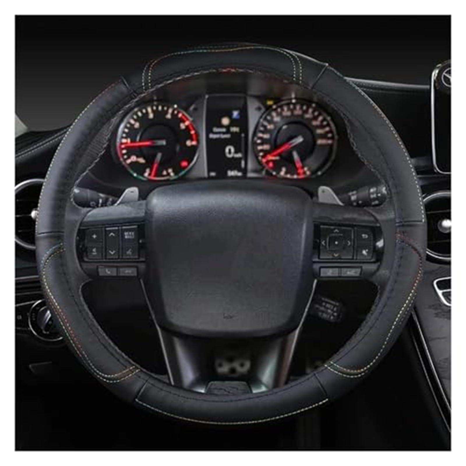 Für Toyota Für Hilux Für Pickup 1968-2023 Echtes Leder Lenkrad Abdeckung Rindsleder Sport Auto Zubehör Rad Abdeckung Lenkradbezug(B Colorful Thread) von KVGAEANDNK