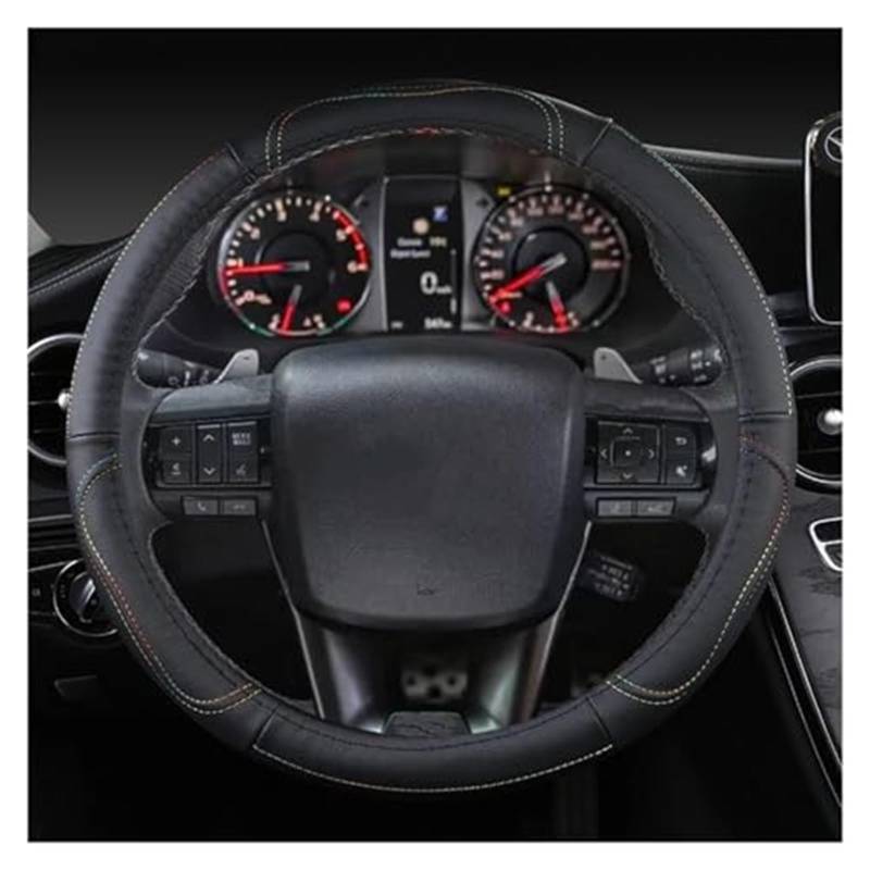 Für Toyota Für Hilux Für Pickup 1968-2023 Echtes Leder Lenkrad Abdeckung Rindsleder Sport Auto Zubehör Rad Abdeckung Lenkradbezug(B Colorful Thread) von KVGAEANDNK